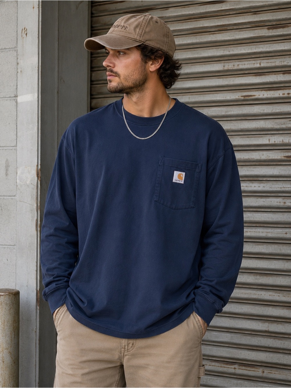 Carhartt Pocket Tee Long Sleeve XL Navy Workwear Heavyweight